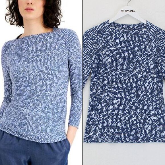 Anne Klein Anne Klein Printed Square Neck Blue Jayanne Wht - Picture 1 of 3